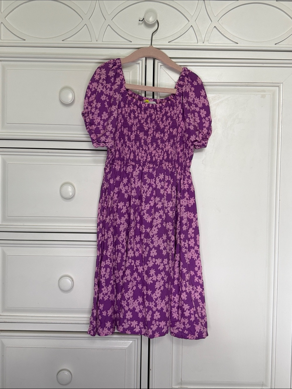 Epic Threads Purple Floral Smocked Puff-Sleeve Dress